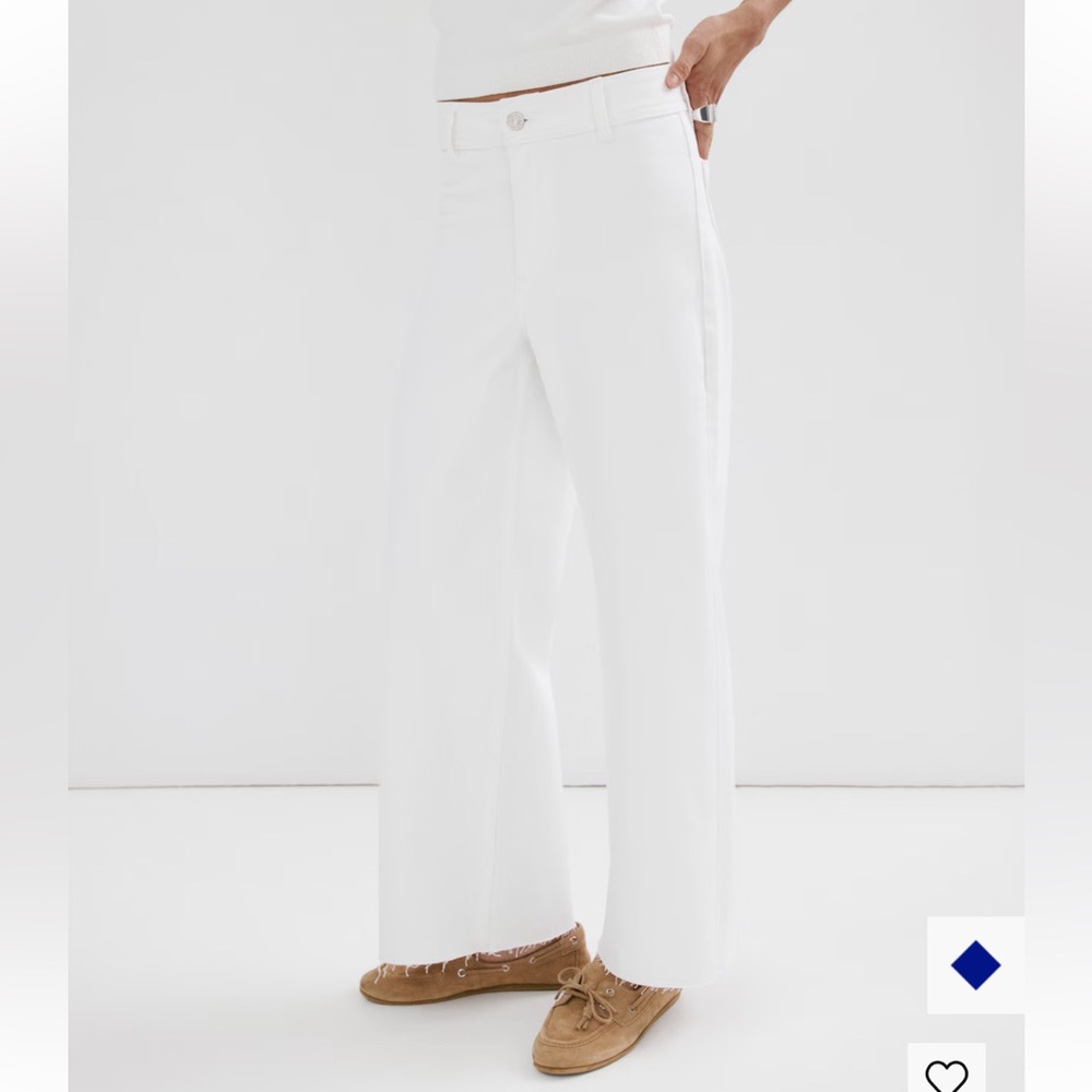 Mango Catherine White Wide-Leg Raw Hem Jeans